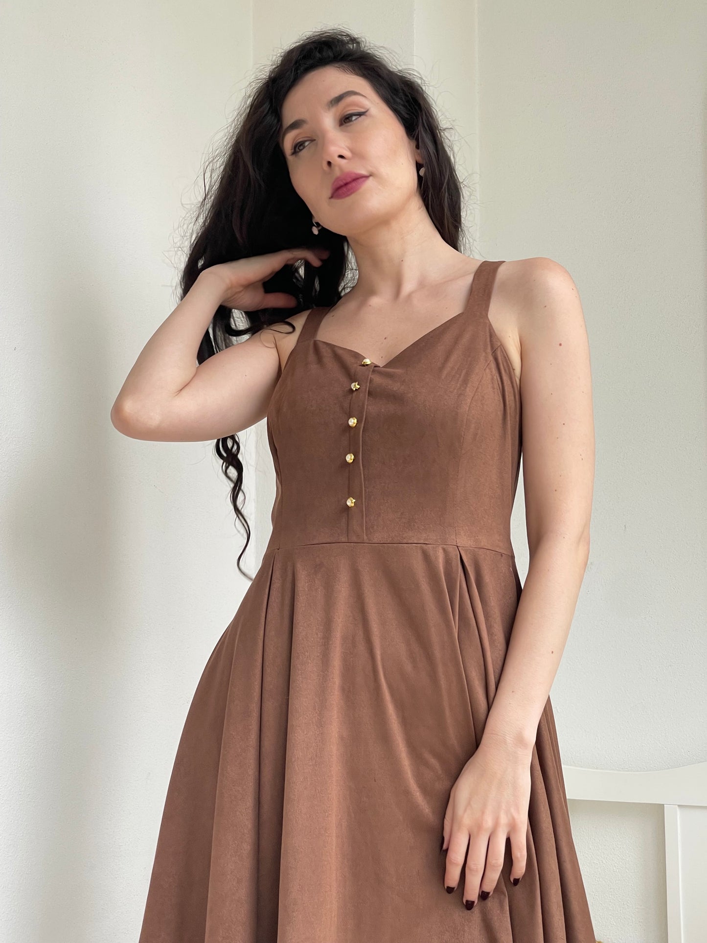 “Dalia” Pinafore In Cocoa With Pearls