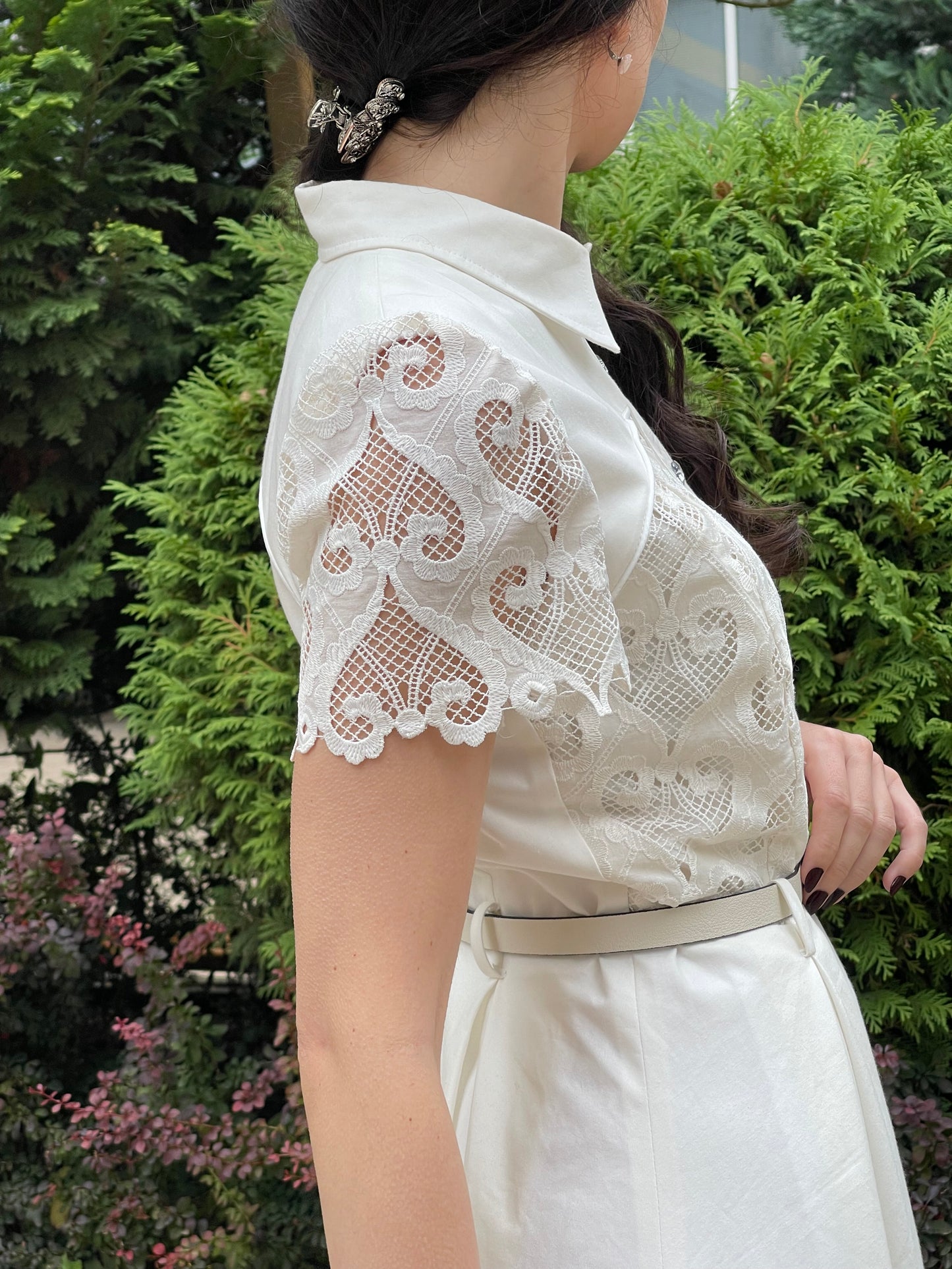 “Elena” Dress With Lace In Ivory