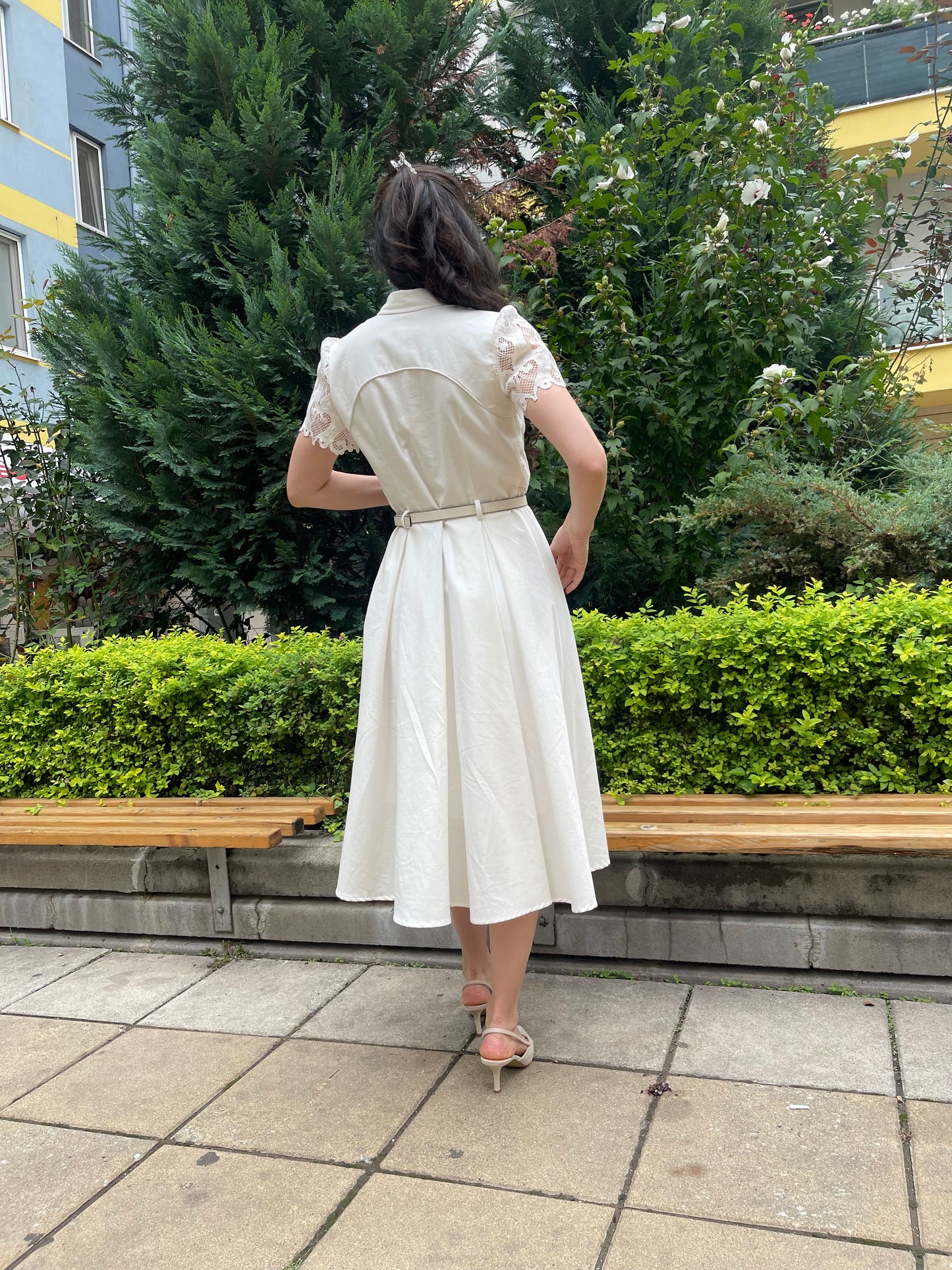 “Elena” Dress With Lace In Ivory