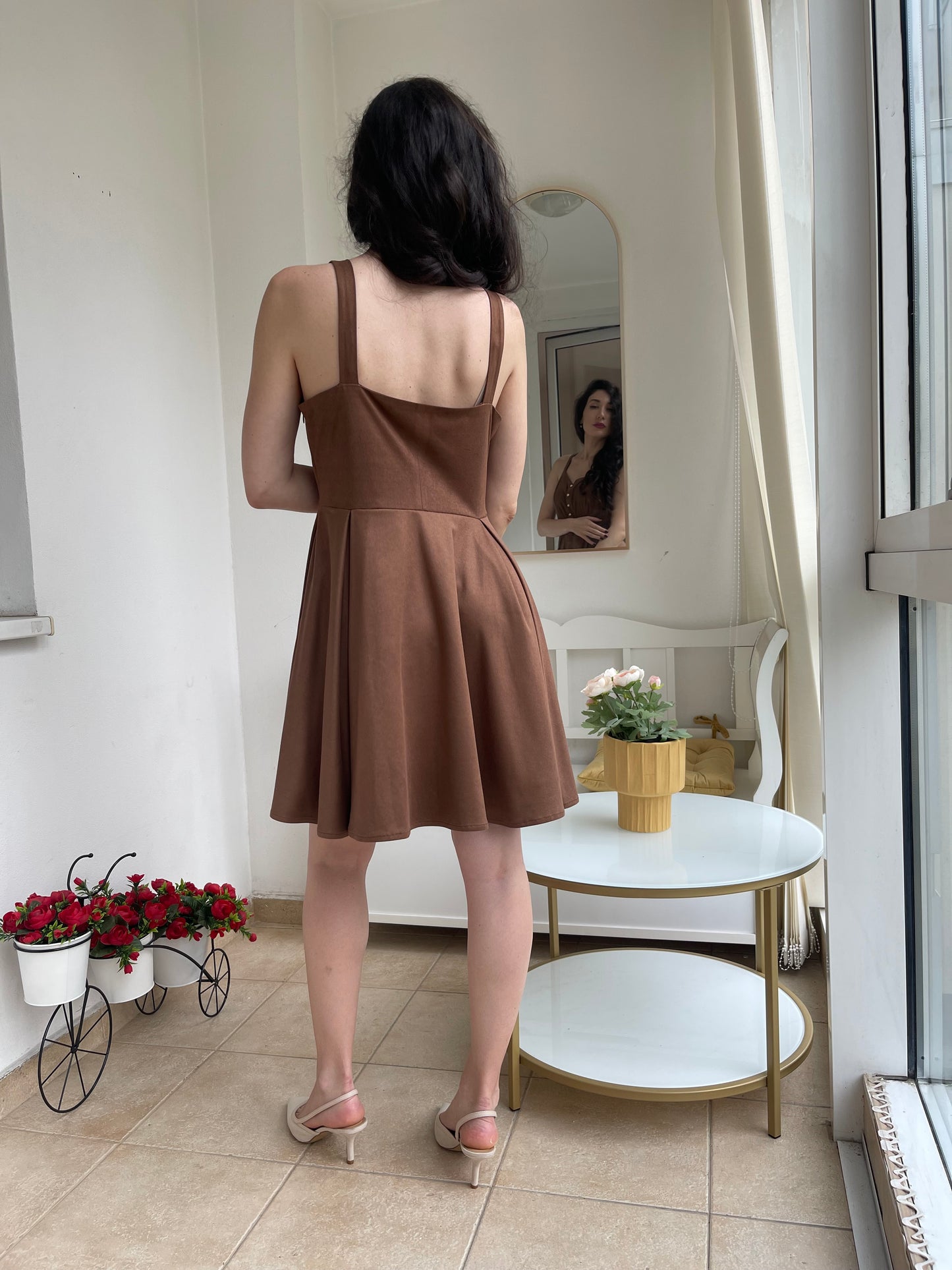 “Dalia” Pinafore In Cocoa With Pearls