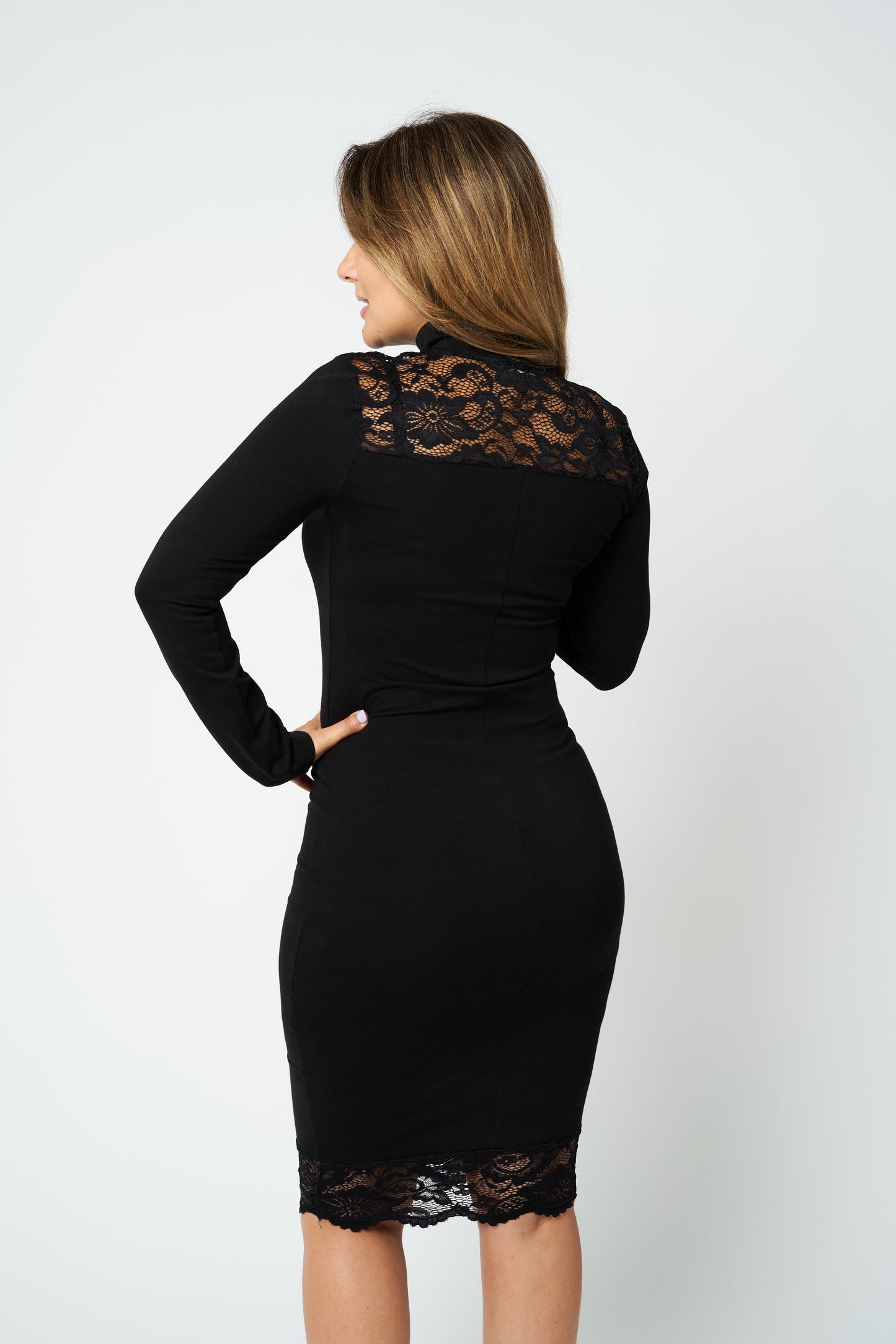 “Sensual” Bodysuit Dress Turtleneck In Black