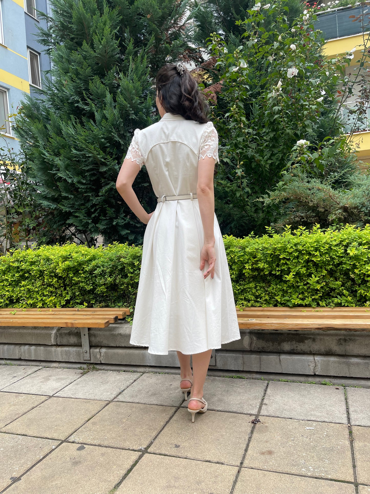 “Elena” Dress With Lace In Ivory
