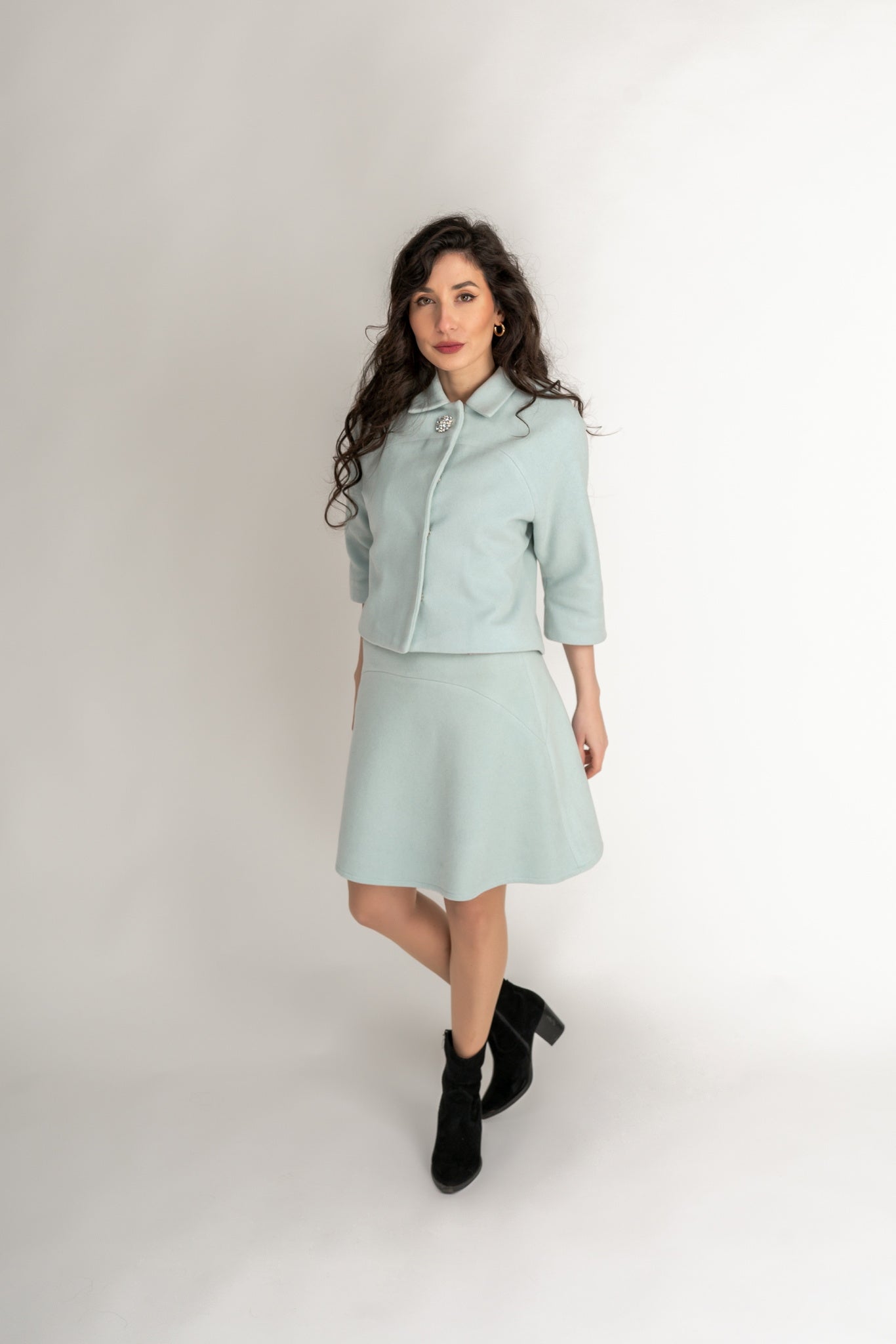“Tiara“ Coat / “Arielle“ Skirt 100 % Wool Set In Aquamarine