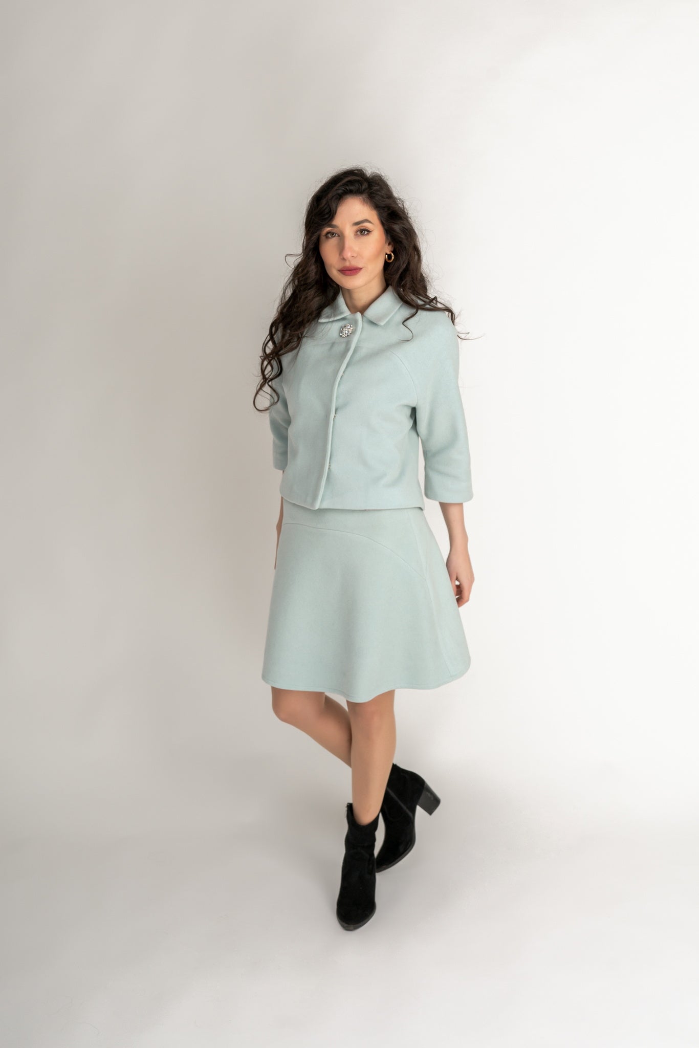 “Tiara“ Coat /  “Arielle“ Skirt 100 % Wool Set In Aquamarine