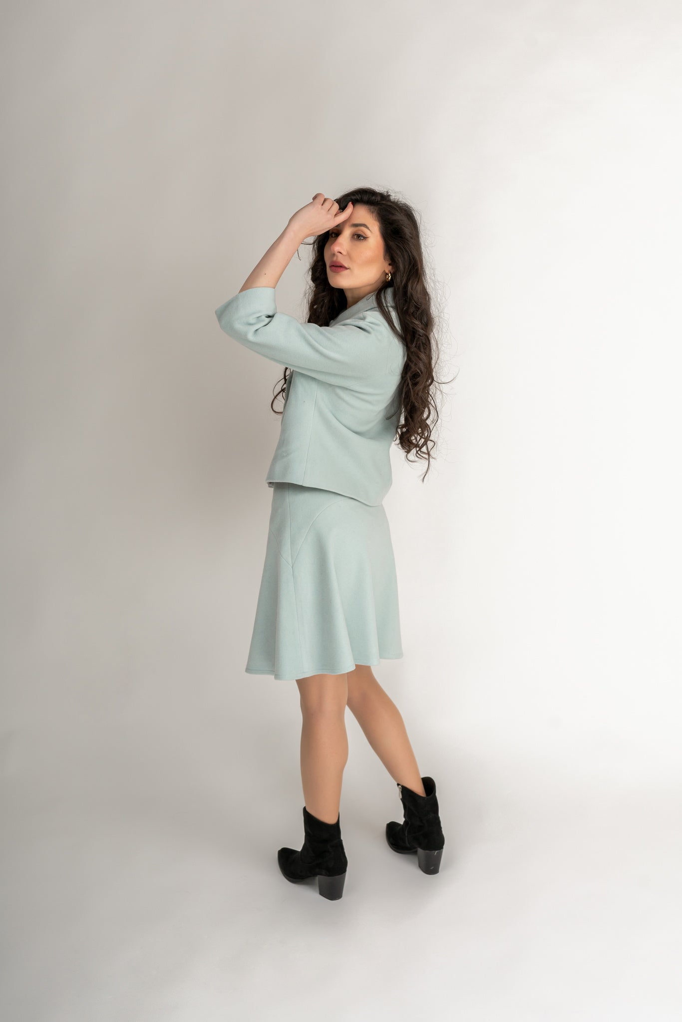 “Tiara“ Coat / “Arielle“ Skirt 100 % Wool Set In Aquamarine
