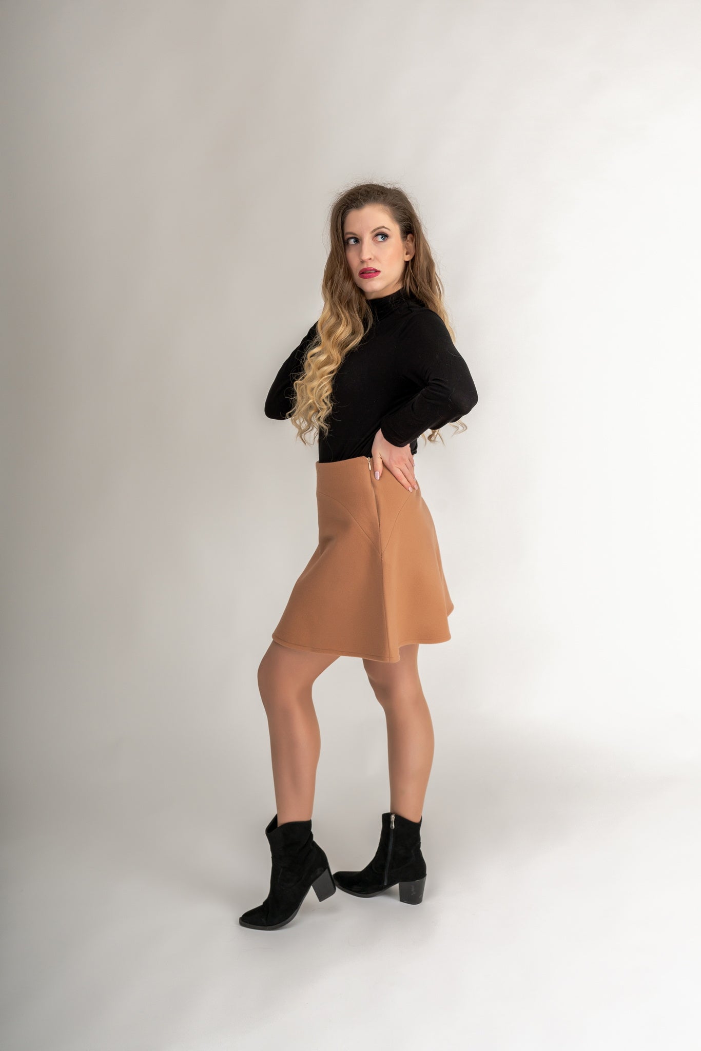 "Arielle" Flared Skirt In Peach Brown