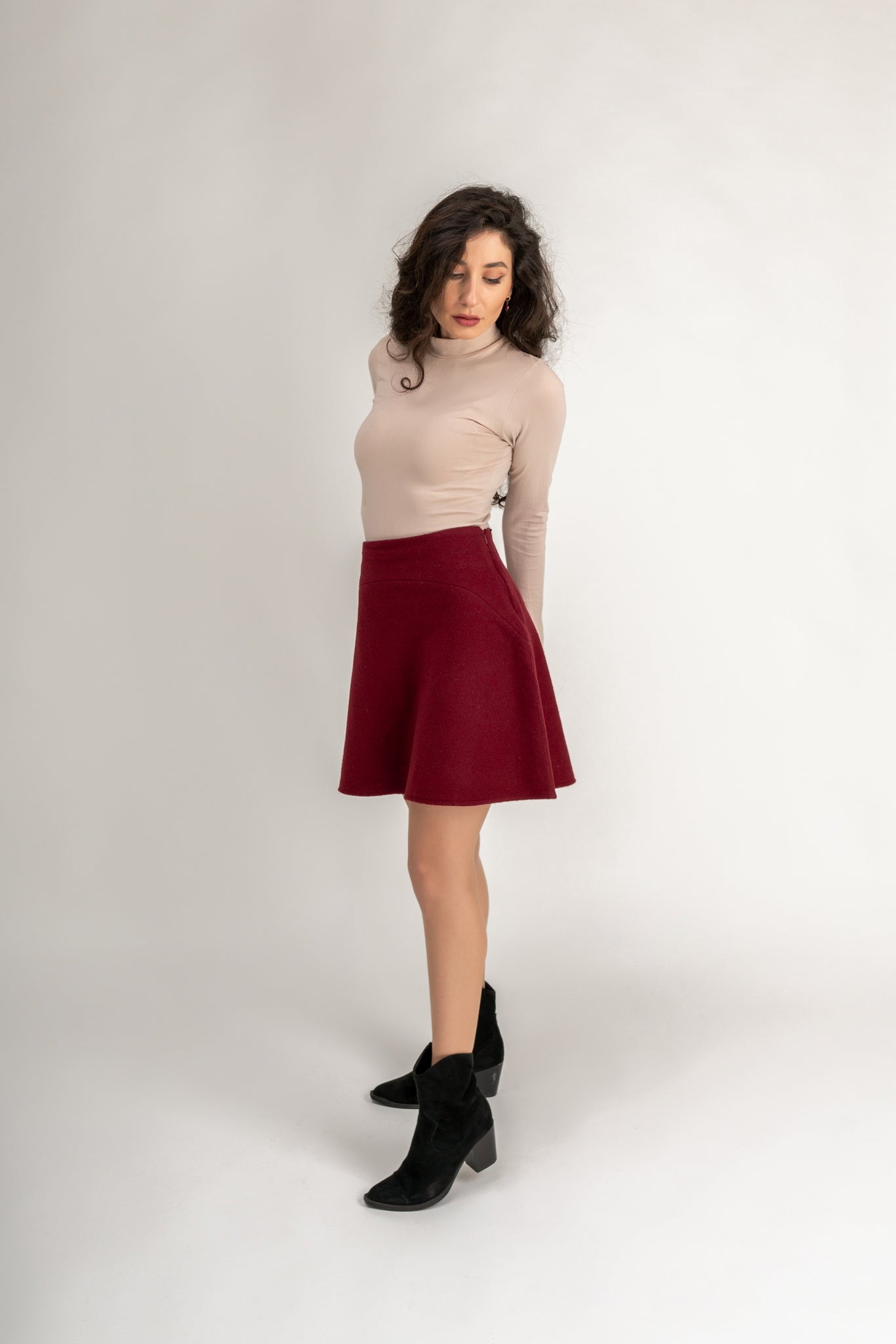 "Arielle" Flared Skirt In Burgundy