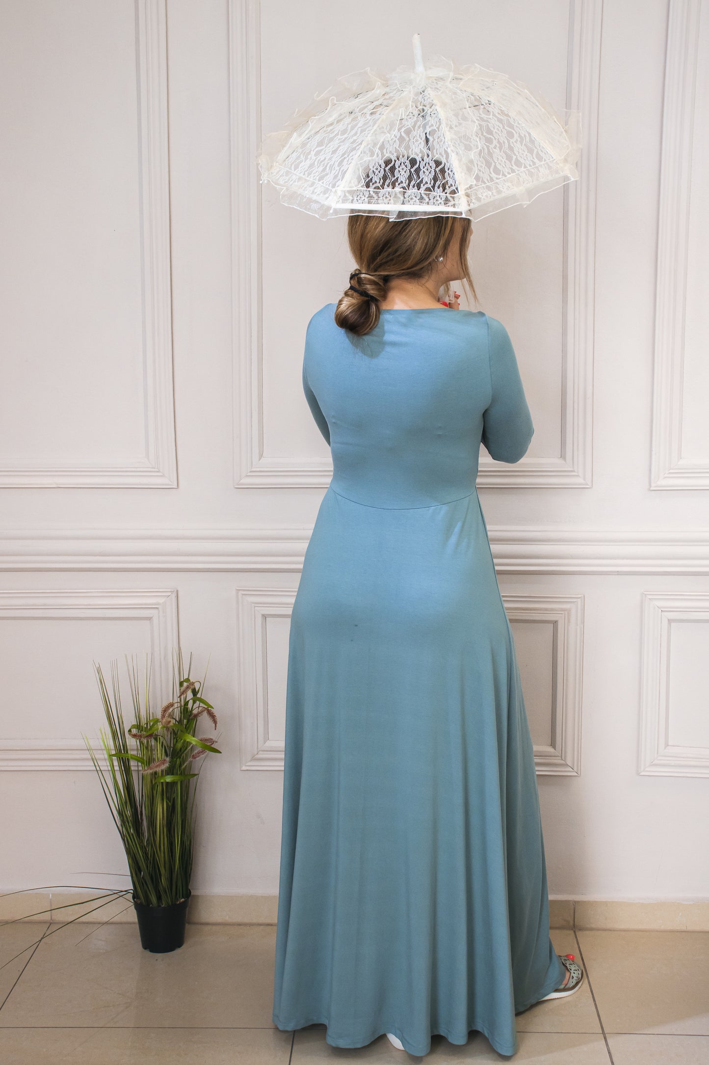 “Venezia” Everyday Long Dress In Ash Blue