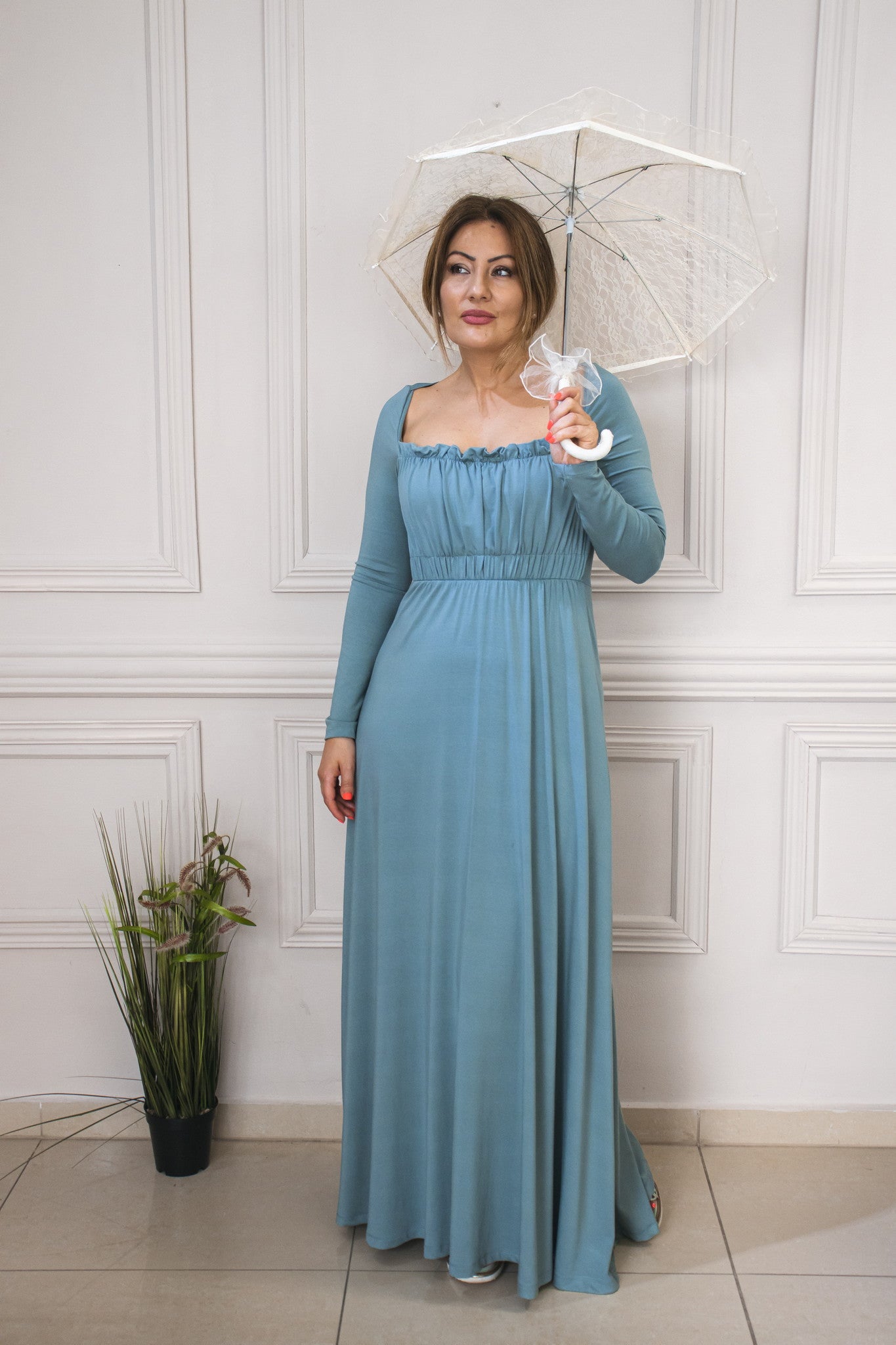 “Venezia” Everyday Long Dress In Ash Blue
