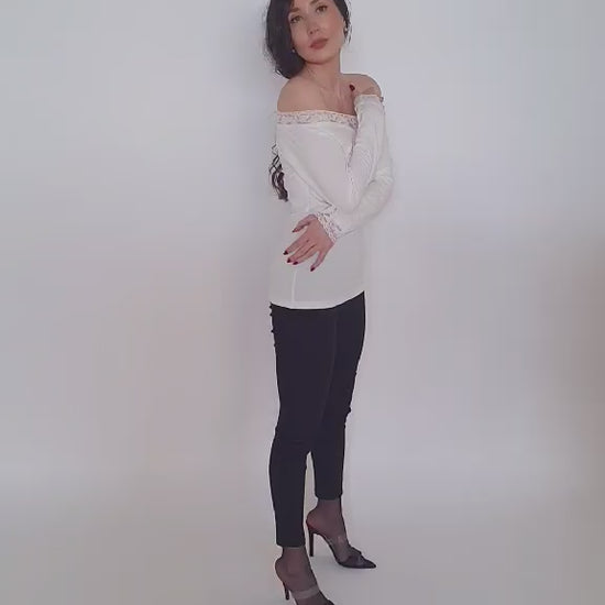 Feminine Lace Blouse V-Neck " Sensual Touch" In White Colour - video of model showing the blouse in white