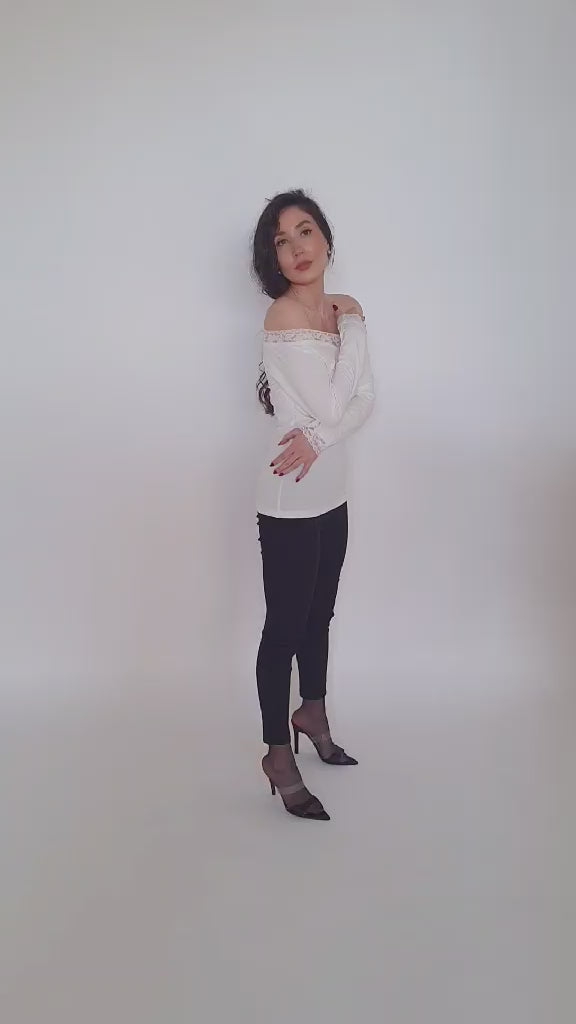 Feminine Lace Blouse V-Neck " Sensual Touch" In White Colour - video of model showing the blouse in white