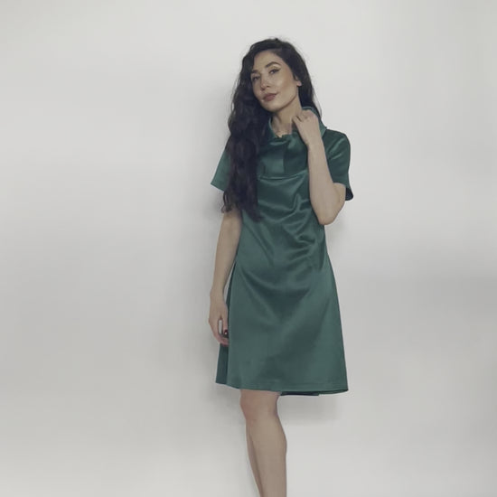 Emerald Green Stud Collar Shirt Dress - video of model showing the shirt dress