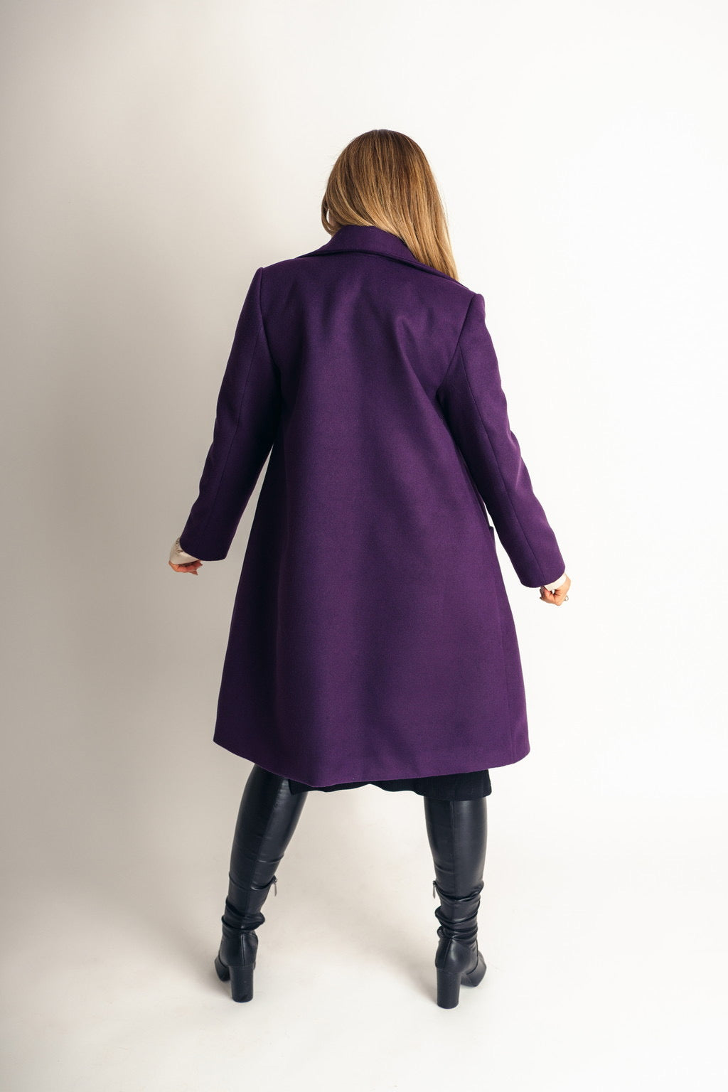 Products Spring Coat Light Wool Patch Pockets Coat In Deep Purple - back