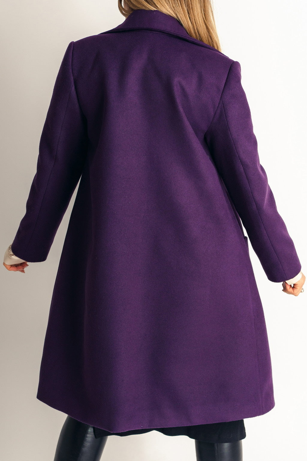 Products Spring Coat Light Wool Patch Pockets Coat In Deep Purple - back zoomed