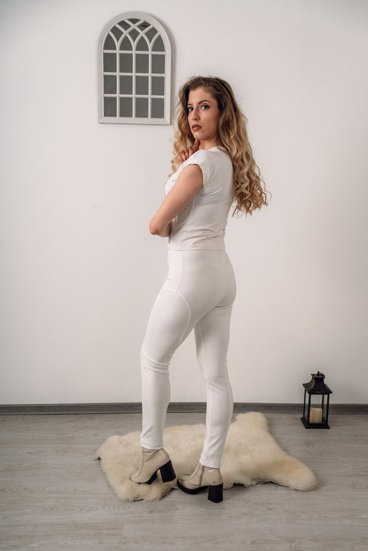 "Molyneux" Body Sculpting Leggings/ Pants Edition Trousers / white - back, model looking over shoulder