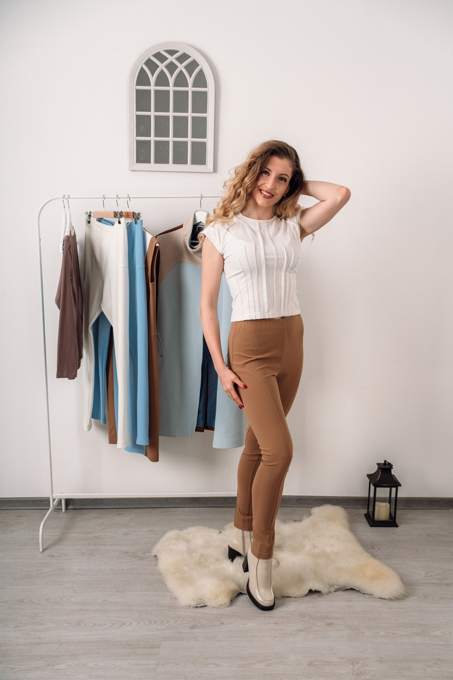 brown leggings "molyneux" body sculpting leggings / pants - model standing front
