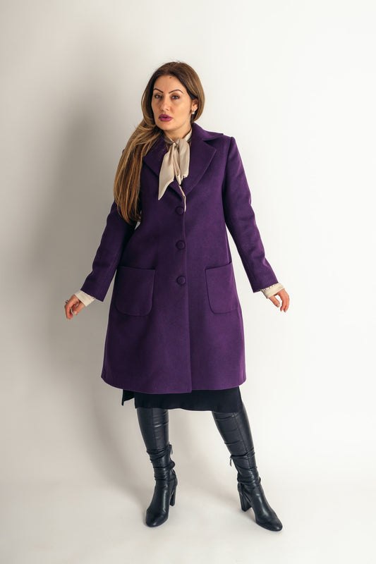 Products Spring Coat Light Wool Patch Pockets Coat In Deep Purple - front