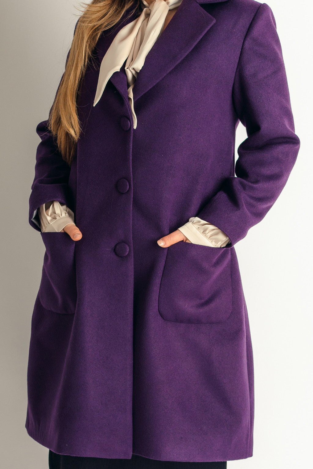 Products Spring Coat Light Wool Patch Pockets Coat In Deep Purple - front zoomed