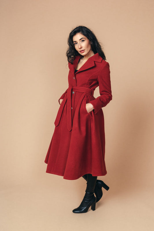 "Sloane" Coat 100% Wool With Lining in Red Brick Colour - front