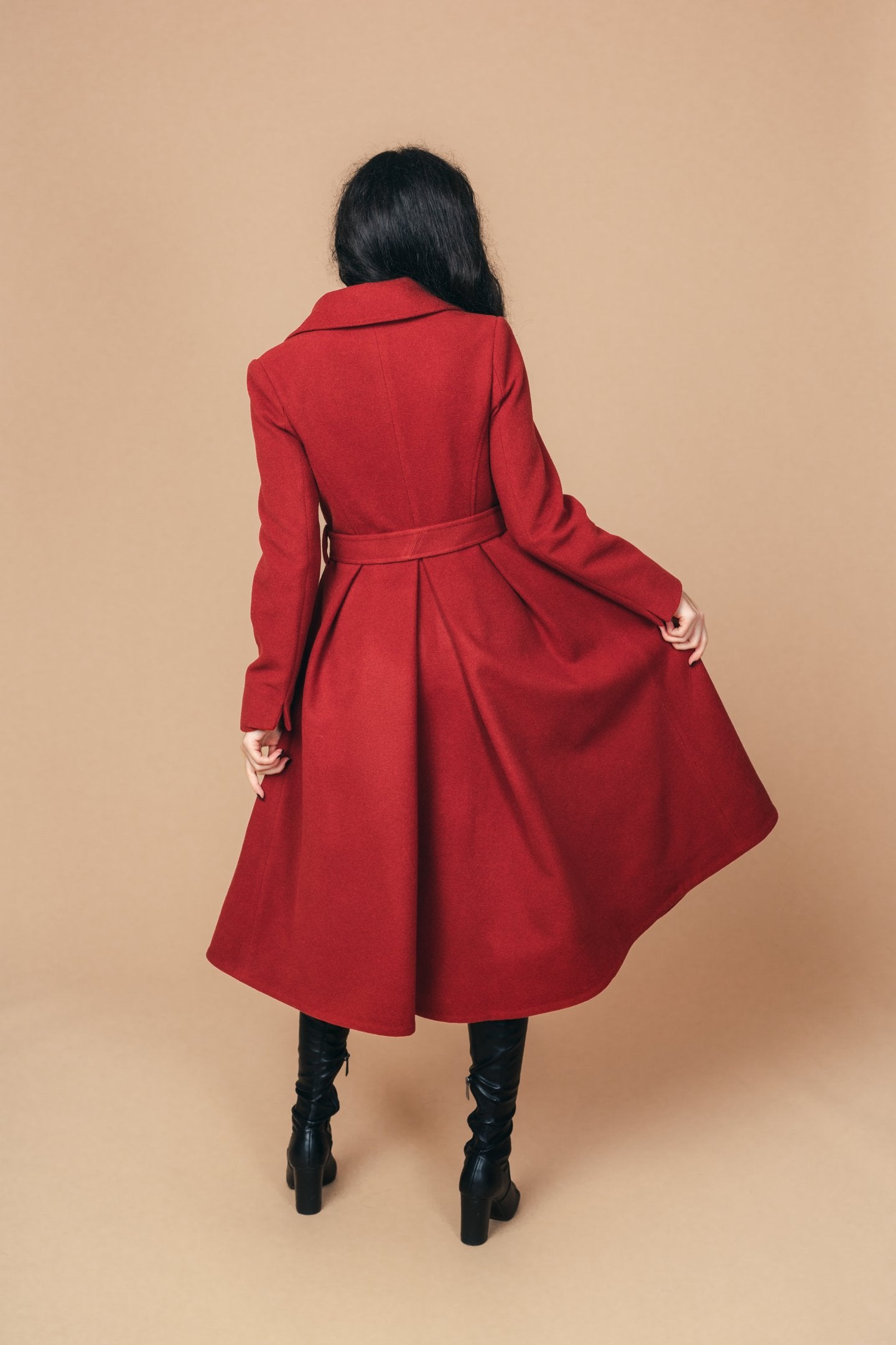 "Sloane" Coat 100% Wool With Lining in Red Brick Colour - back