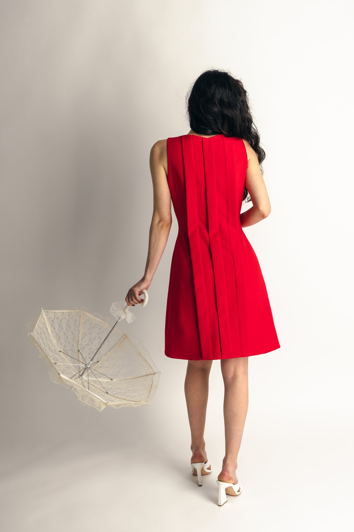 "Mon Paris" Romantic Dress Pleated Design Couture Dress In Red - back