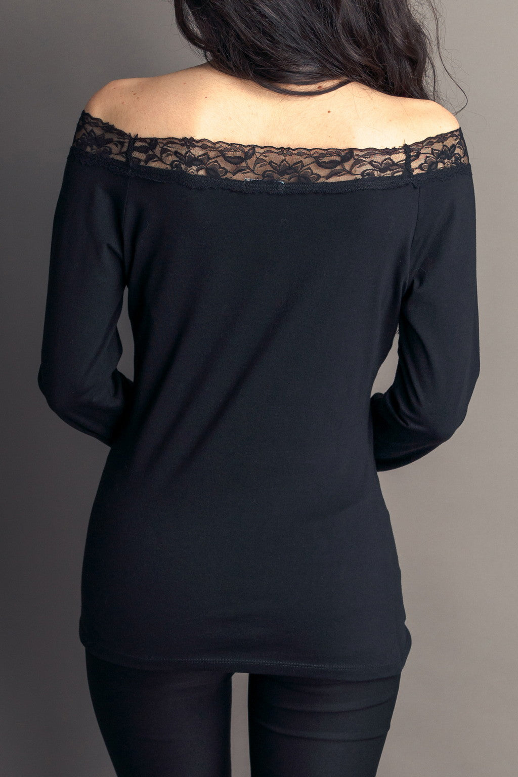 V Neck Feminine Blouse Long Sleeves Elegant Top Casual Blouse Lace Details - back 