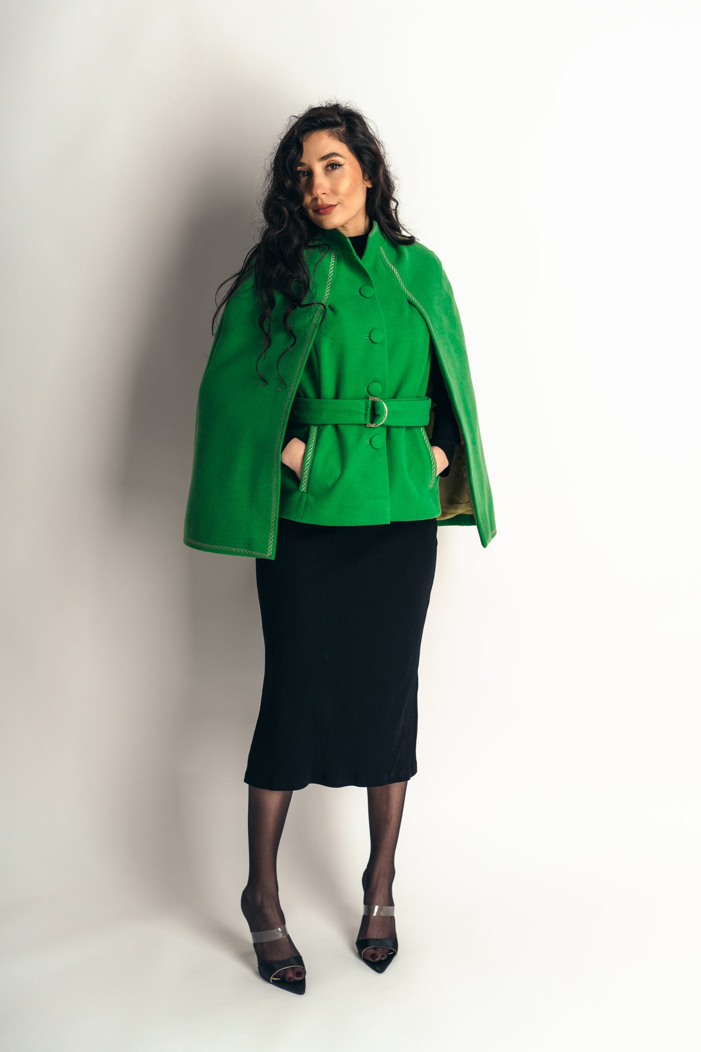 Cape Coat “ Sloane" Artistic Coat Golden Embroidery Design - front