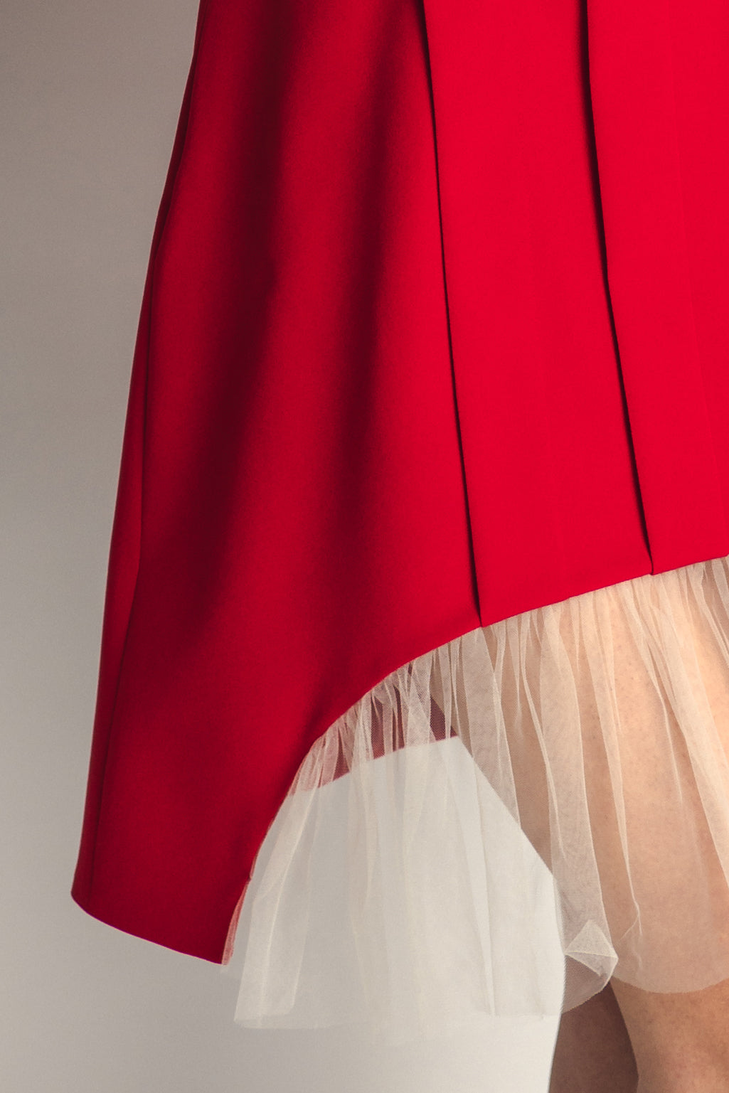 "Mon Paris" Romantic Dress Pleated Design Couture Dress In Red - front right edge