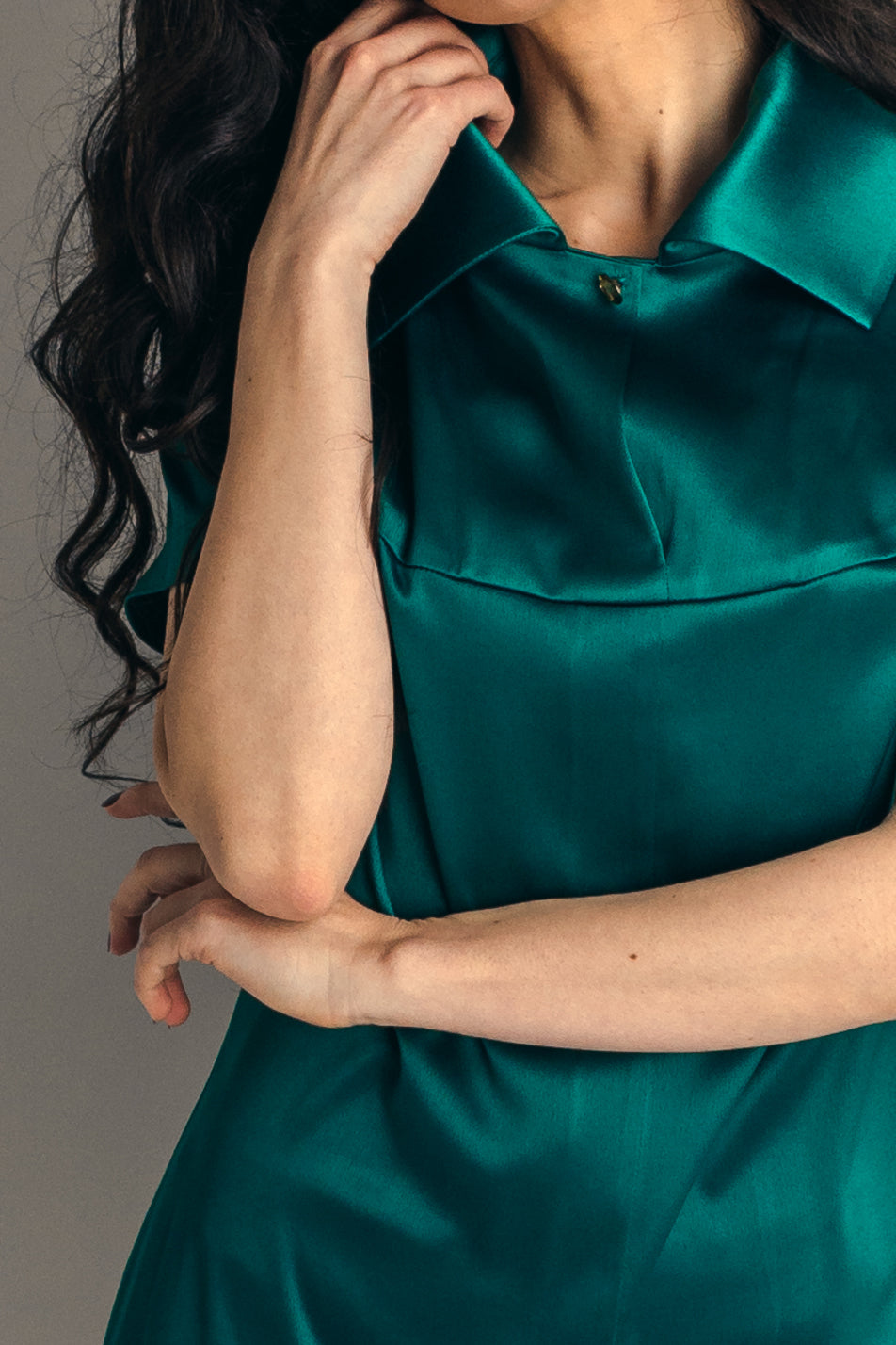 Emerald Green Stud Collar Shirt Dress - front zoomed