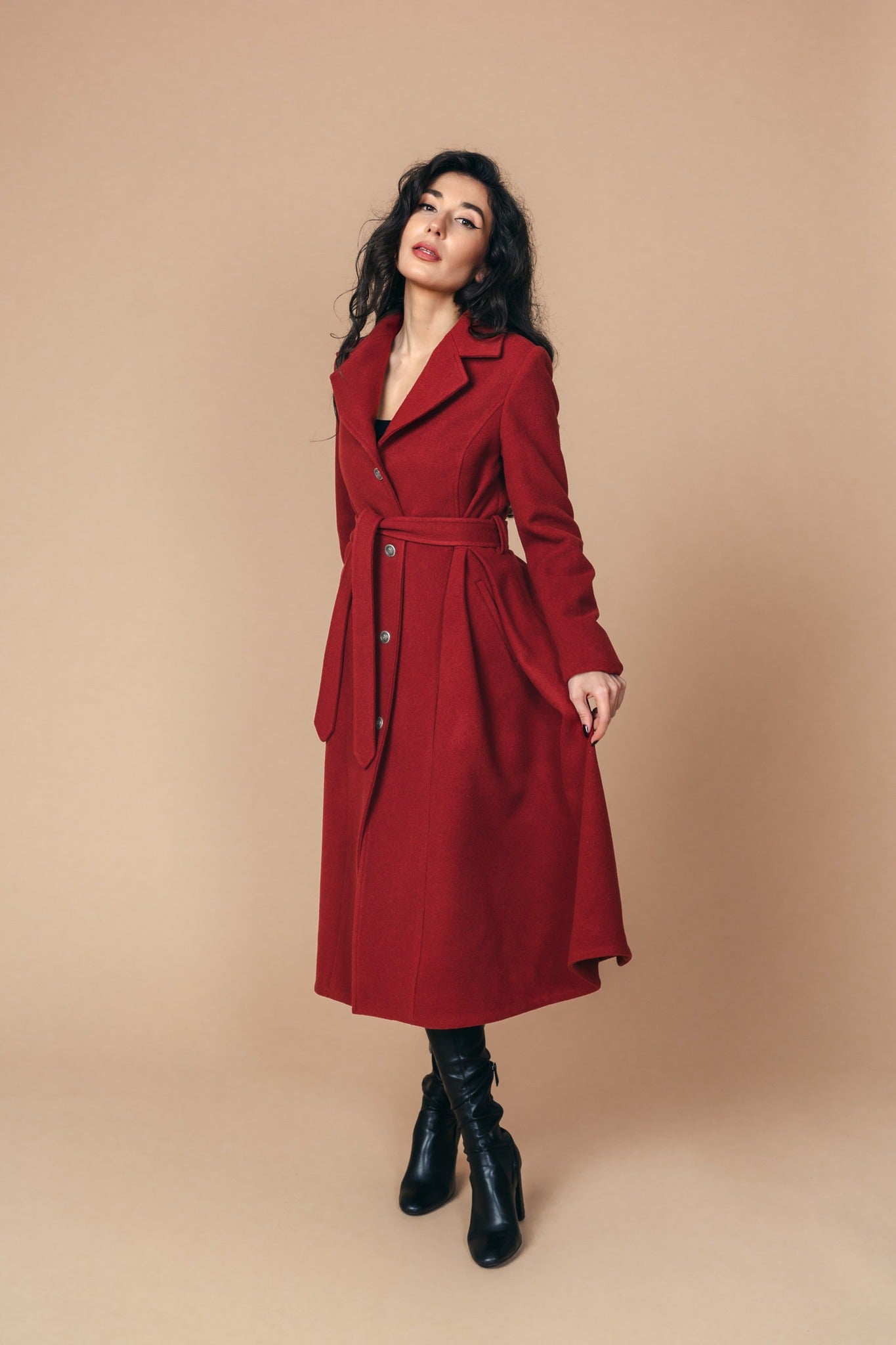 "Sloane" Coat 100% Wool With Lining in Red Brick Colour - front 2