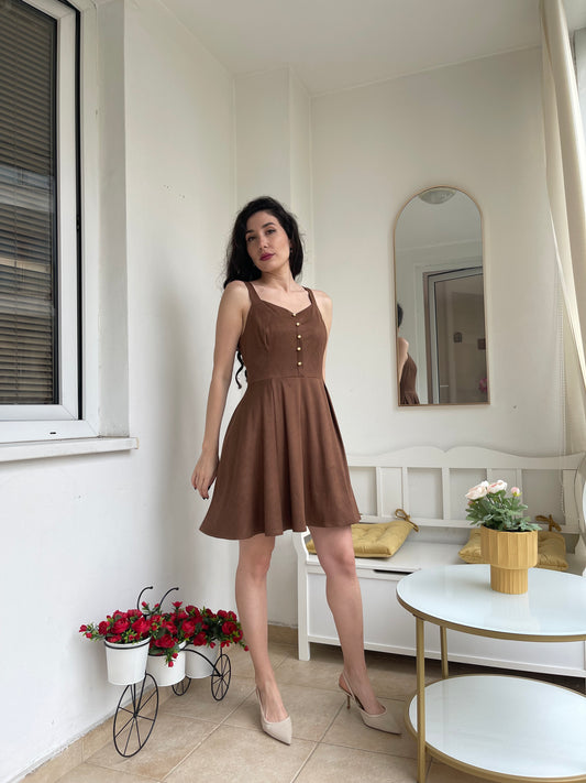 “Dalia” Pinafore In Cocoa With Pearls