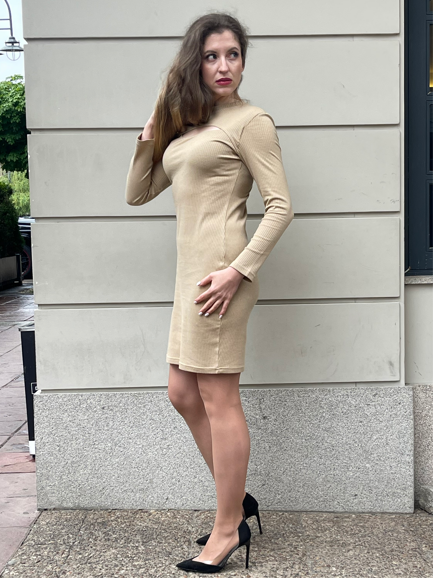 “ Hollow Out “ Sexy Dress in Rib Knit