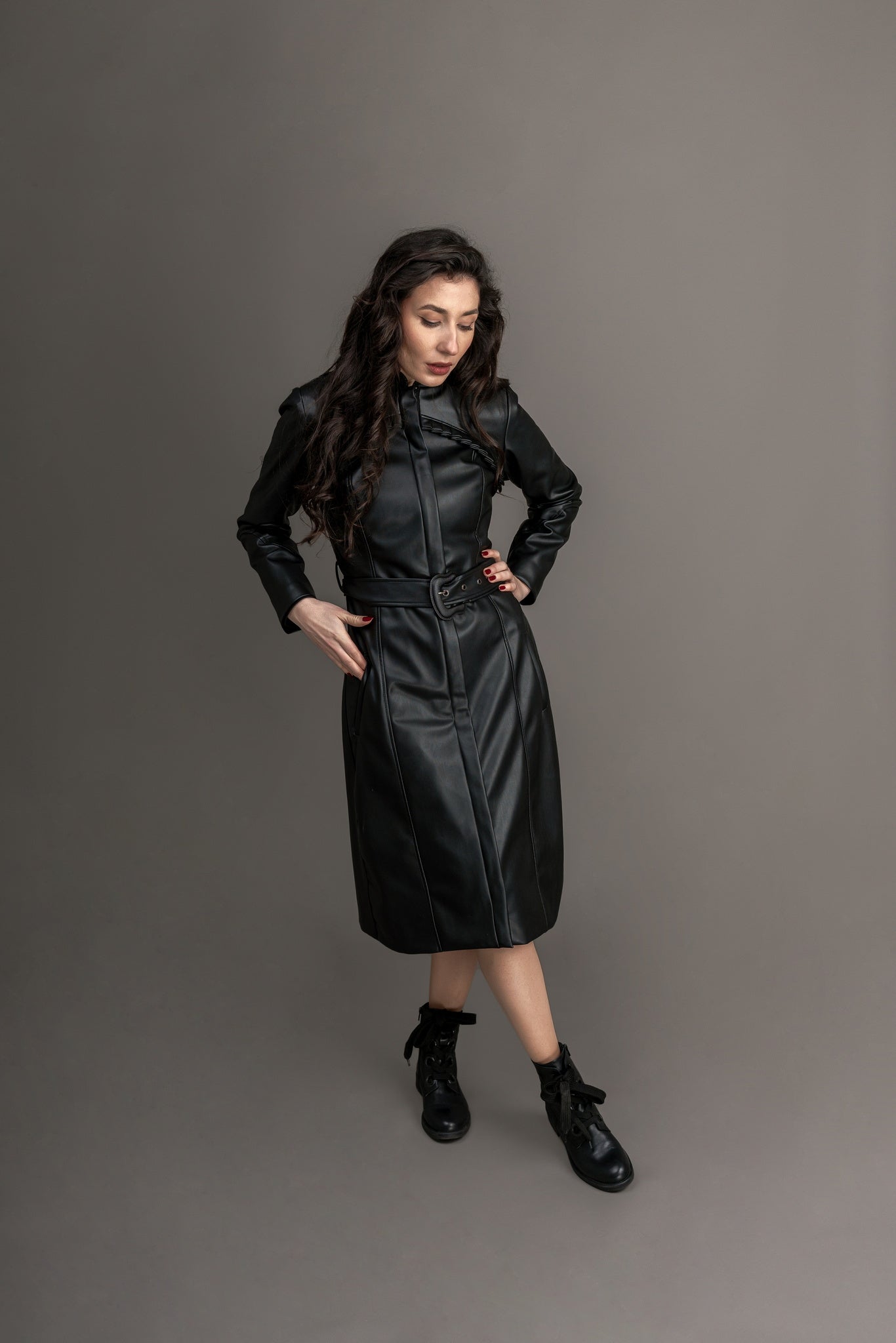 Trench-coat en similicuir "Chelsea" noir