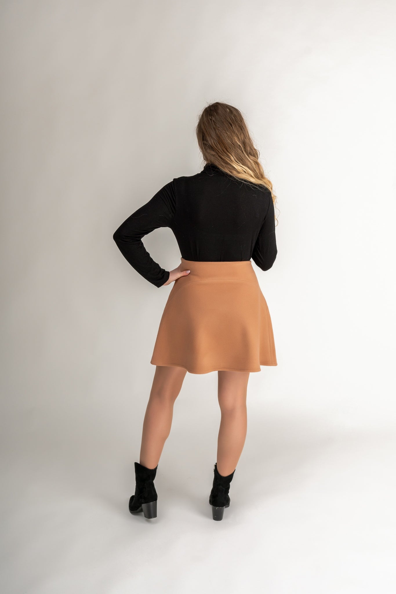 "Arielle" Flared Skirt In Peach Brown - back view 