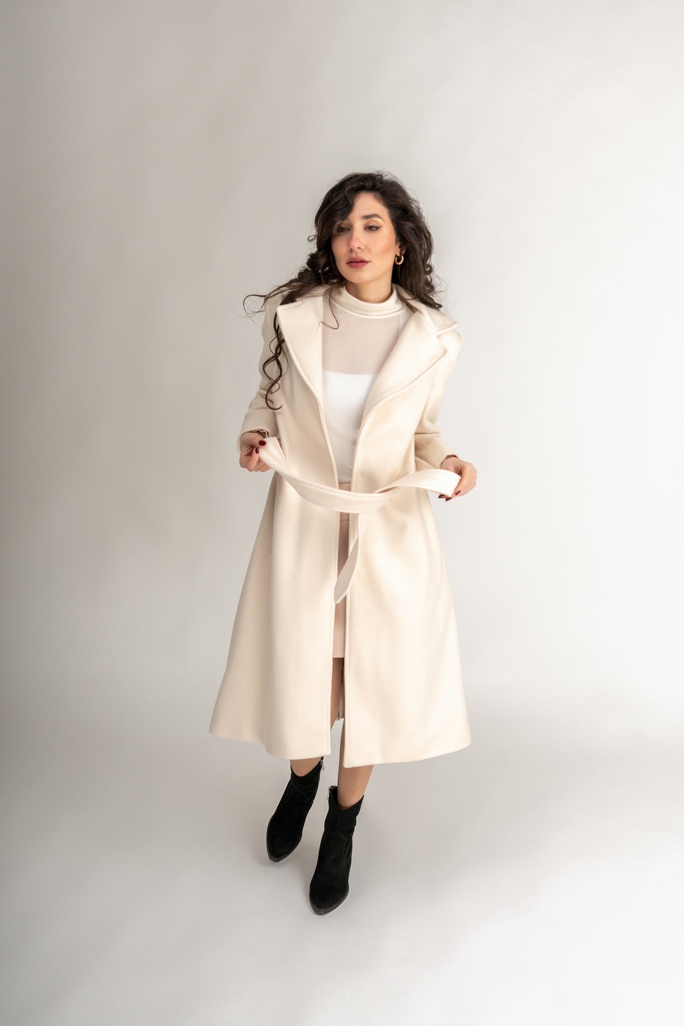 "Margot" Wool Long Coat In Ivory