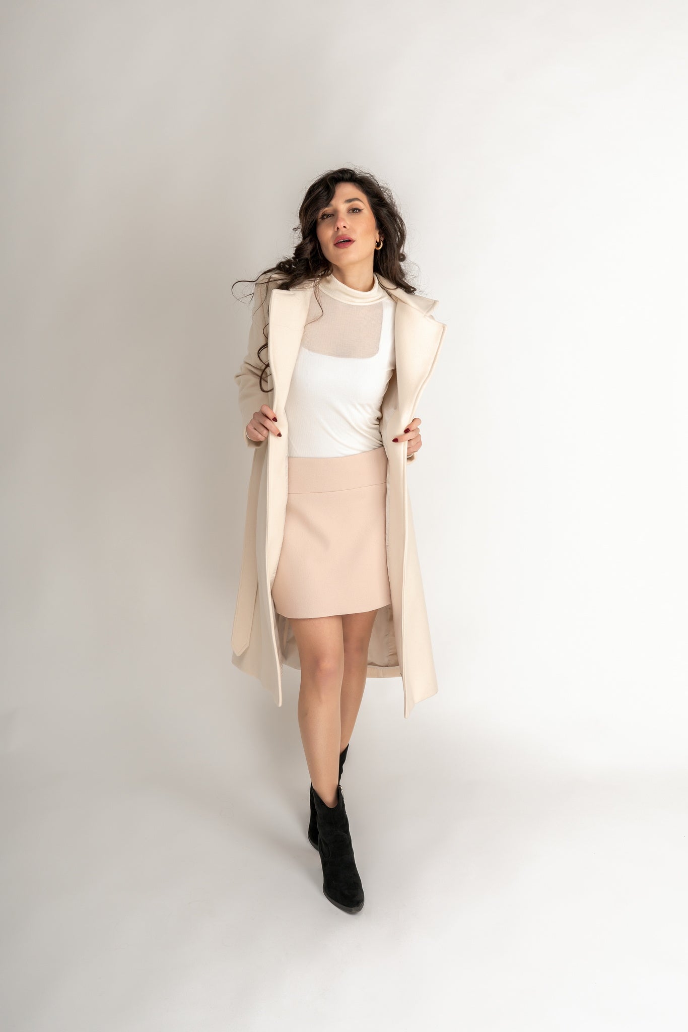 "Margot" Wool Long Coat In Ivory