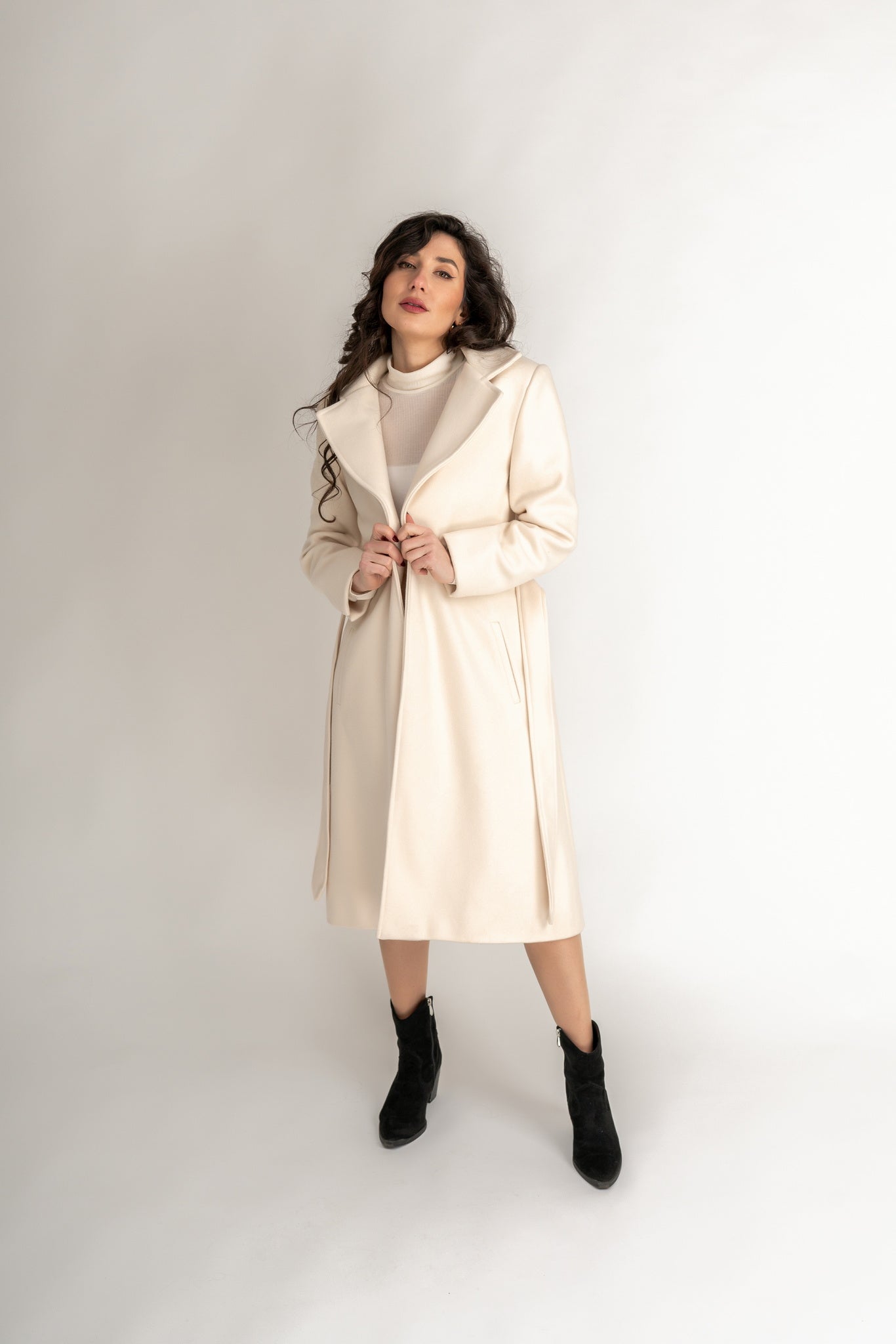 "Margot" Wool Long Coat In Ivory