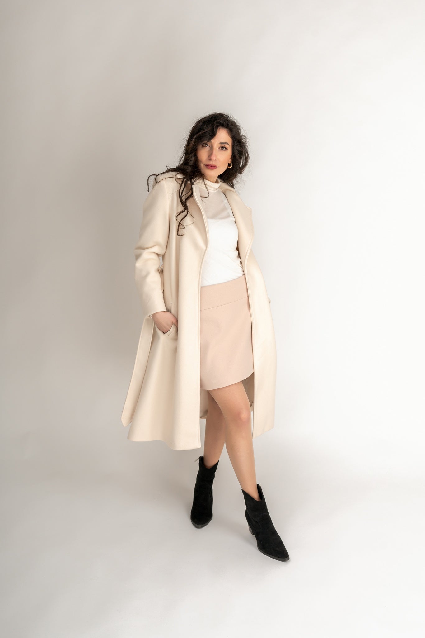 "Margot" Wool Long Coat In Ivory