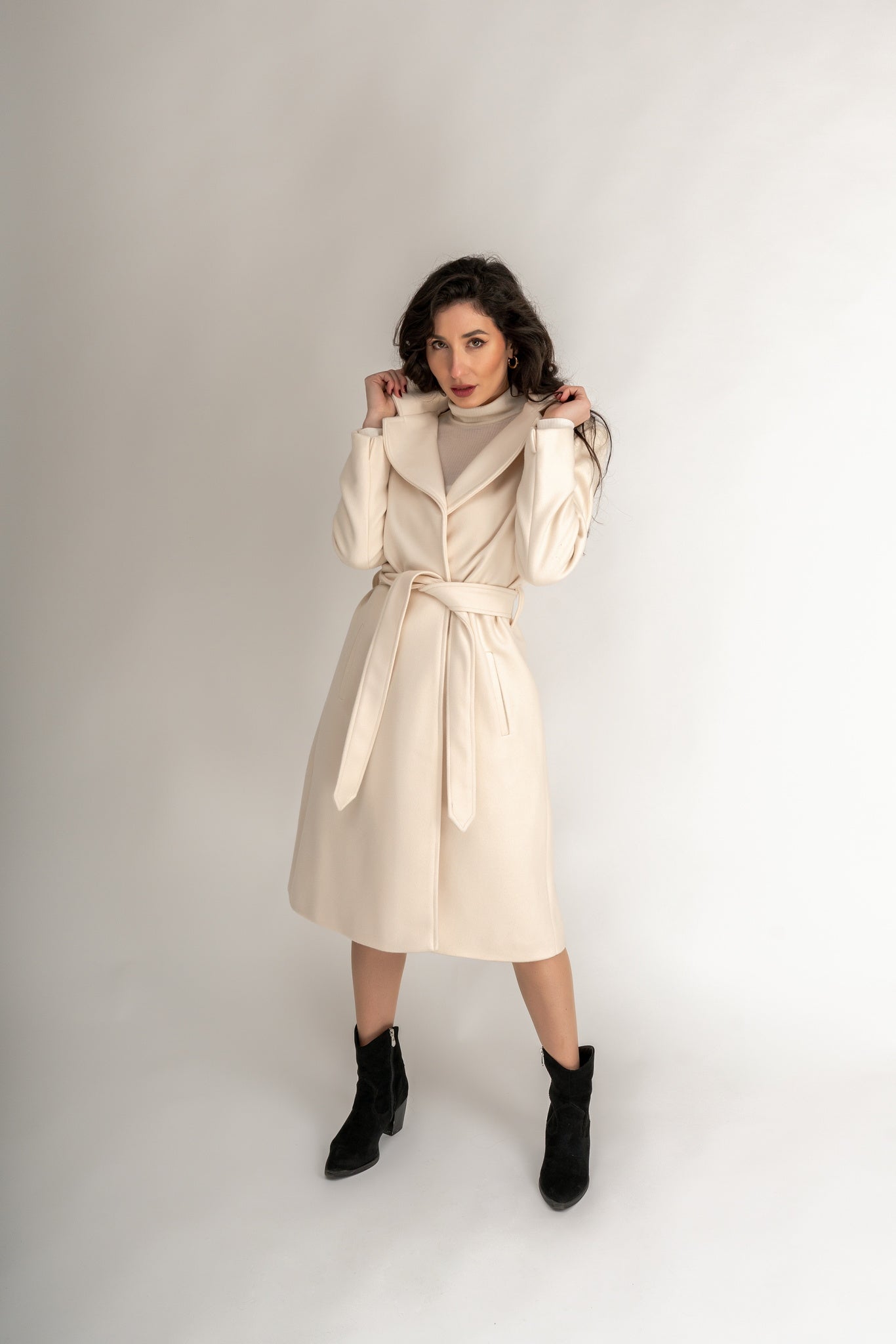 "Margot" Wool Long Coat In Ivory