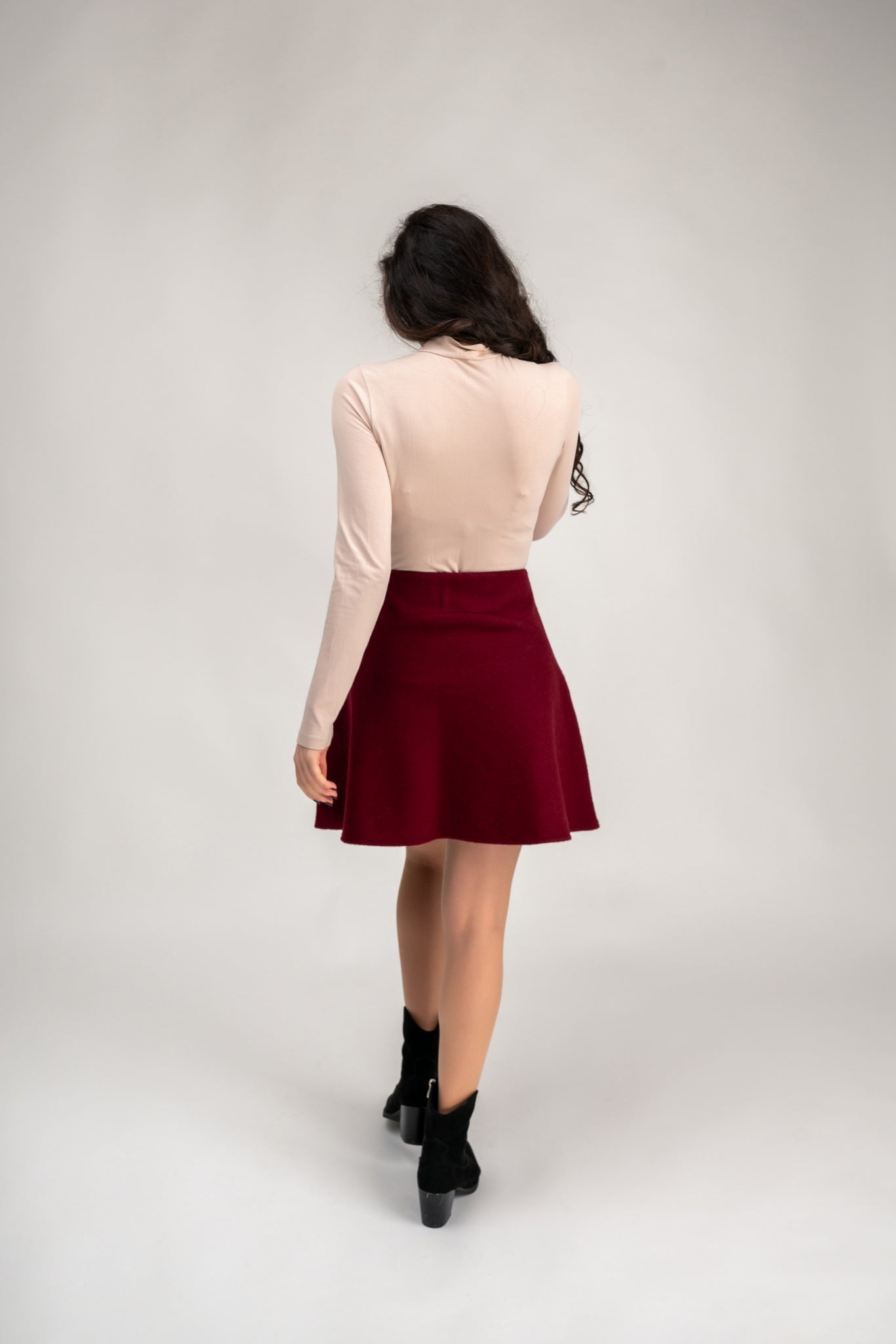 Back view of the elegant Burgundy flared Skirt 