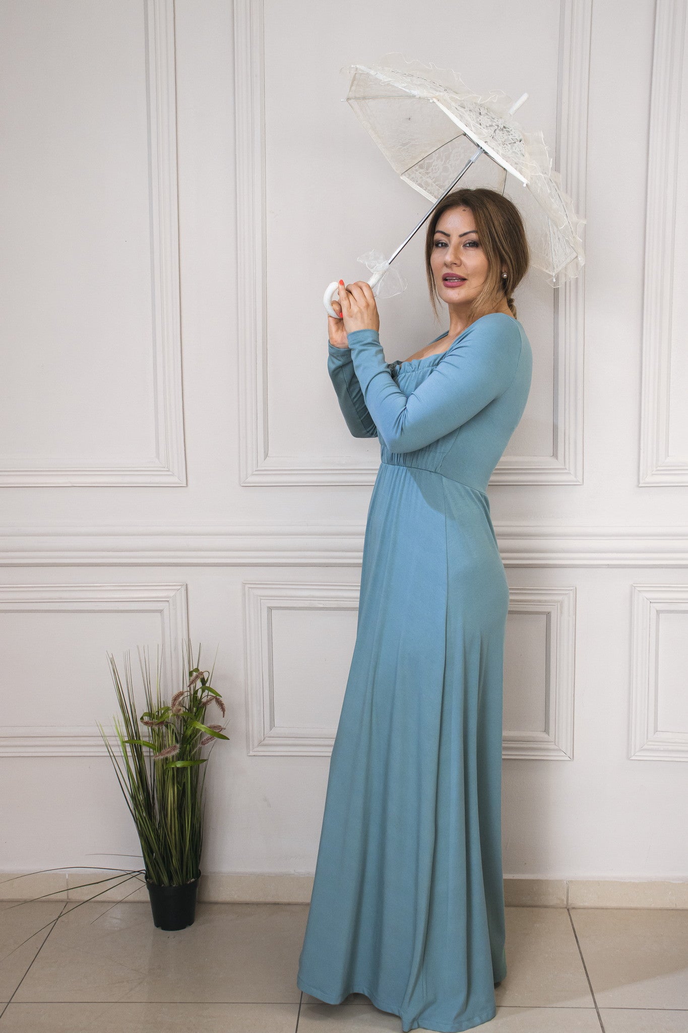 Venezia Everyday Long Dress In Ash Blue Bubbana Venezia Everyday Long Dress In Ash Blue Bubbana