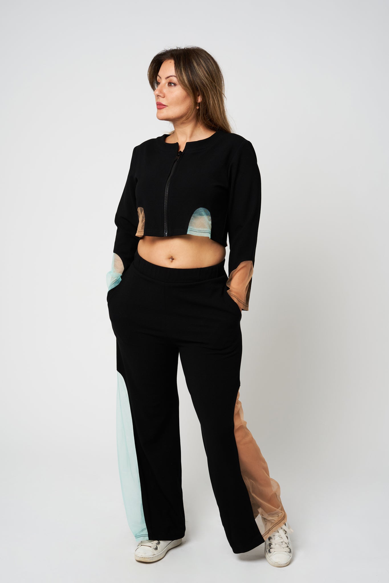 Magnificent Arches Track Suit Black Suit With Mesh Details  - front