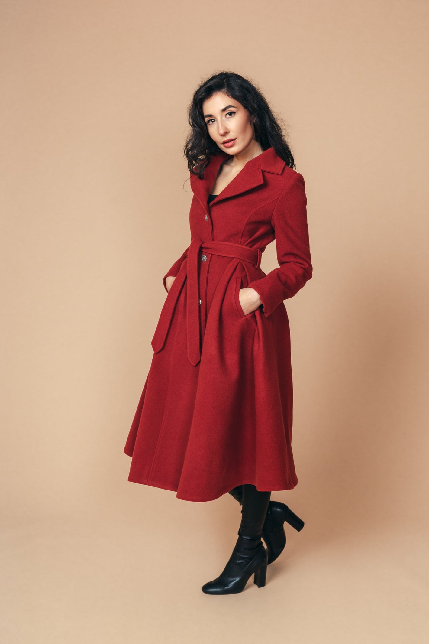 "Sloane" Coat 100% Wool With Lining in Red Brick Colour - front