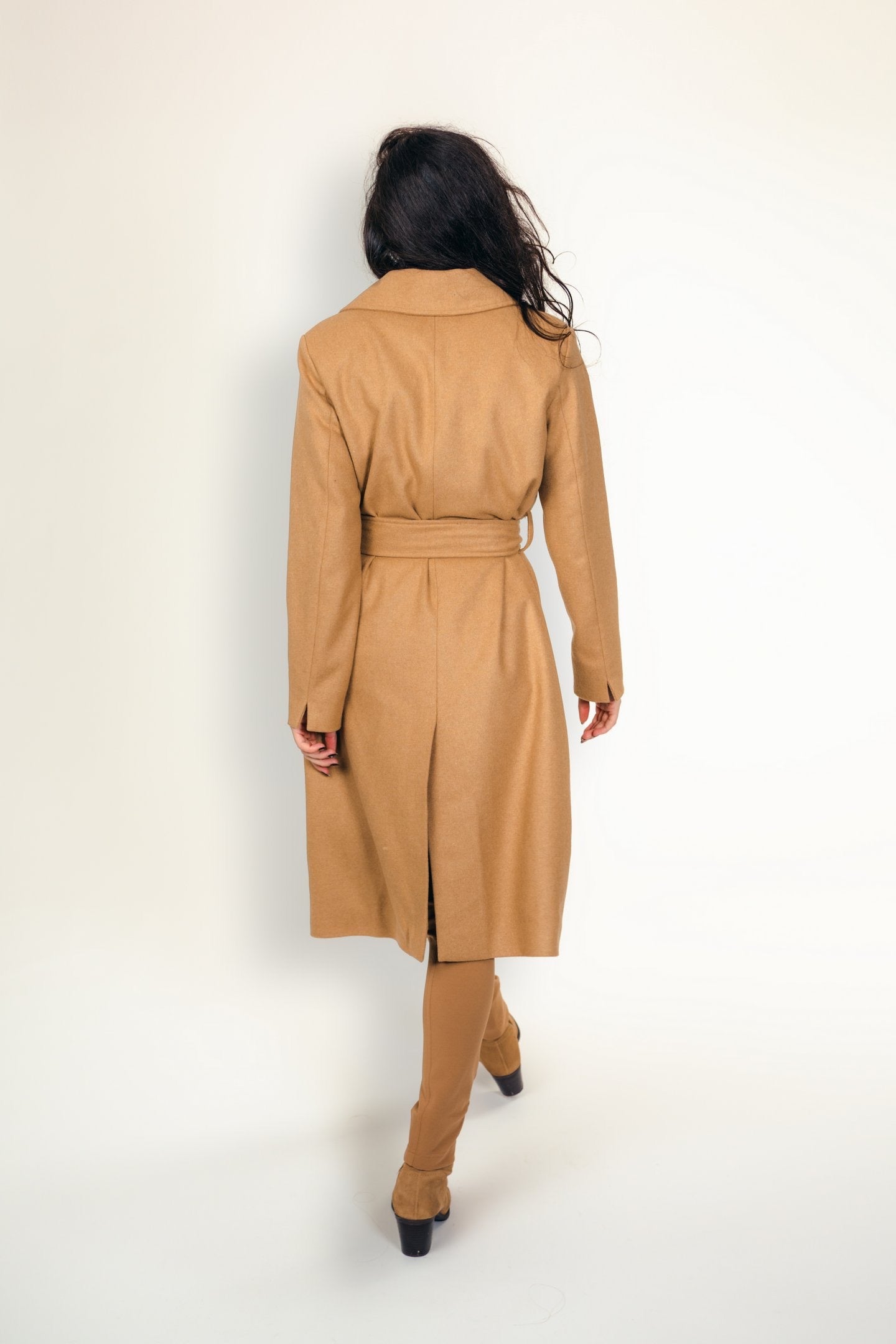 "Margot" Coat Wool Blend Warm Winter Coat in Camel Color - back